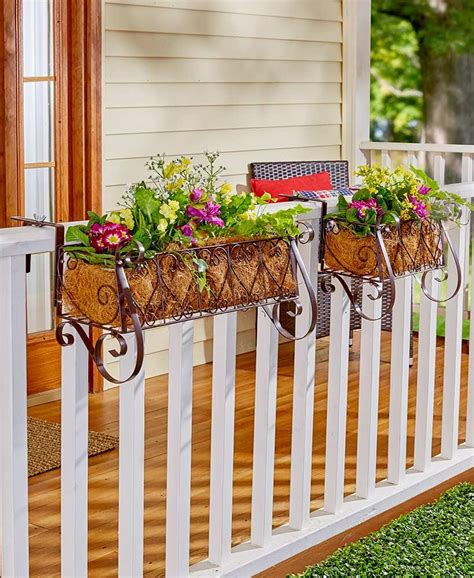 flower box brackets on metal railing|flower box for railing adjustable.